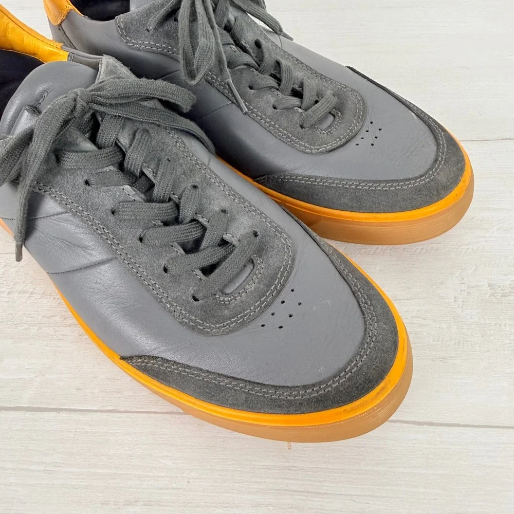 ECCO Street Tray Sneakers Mens 42 US 8.5 Grey Yellow Leather Suede Gum Sole